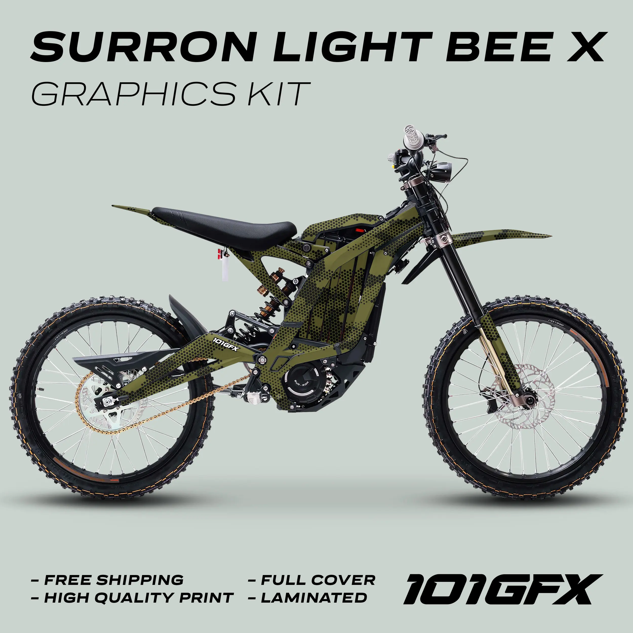 Graphics Kit HEXOCAM OLIVE Stickers  Honeycomb Cams Camouflage Hexagon Style Laminated Sur-Ron L1E eBike For Surron Light Bee X