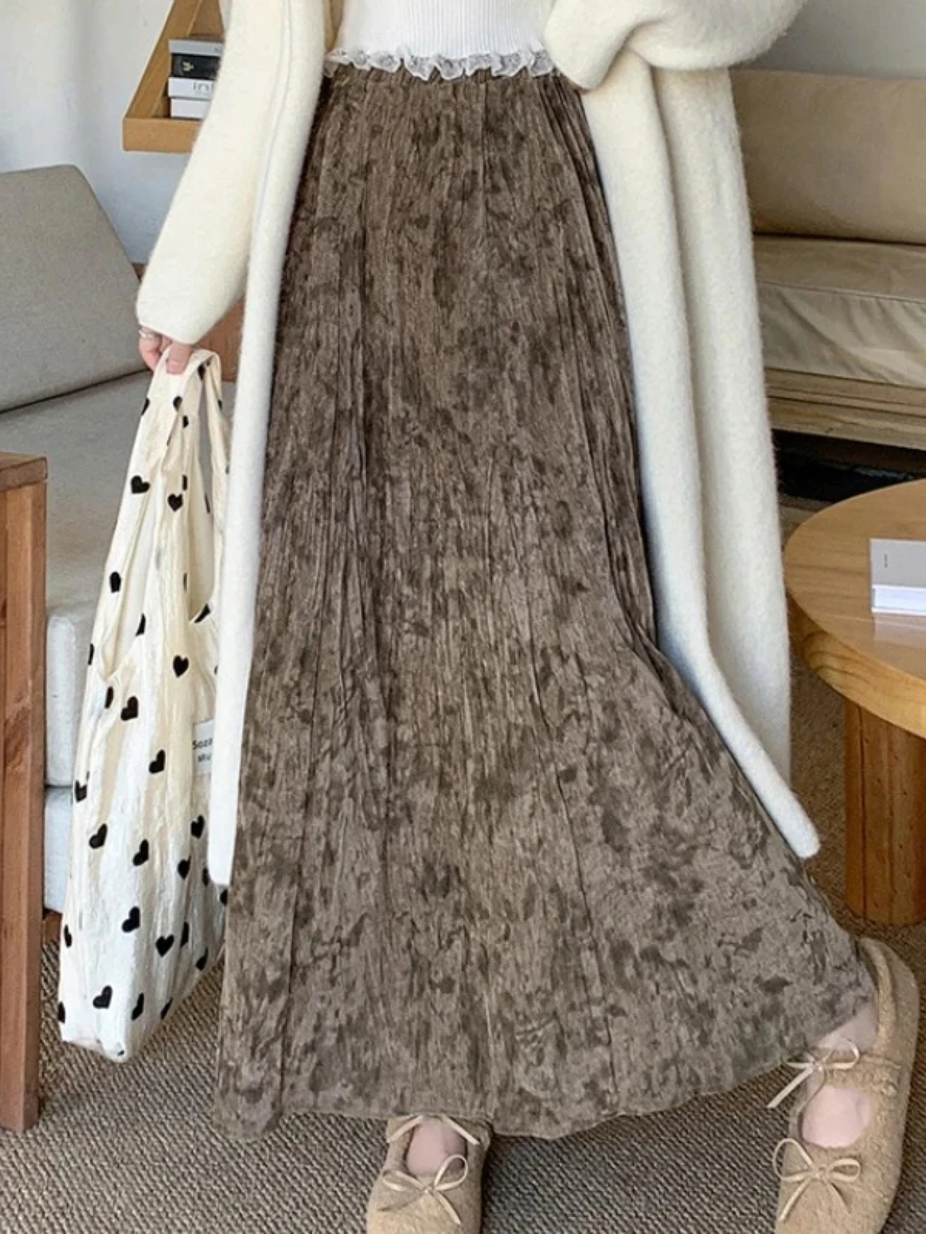 Jupes longues parapluie en laine pour femmes, ample, Vintage, imprimé Floral, plissé, ligne a, nouvelle collection automne hiver 2025