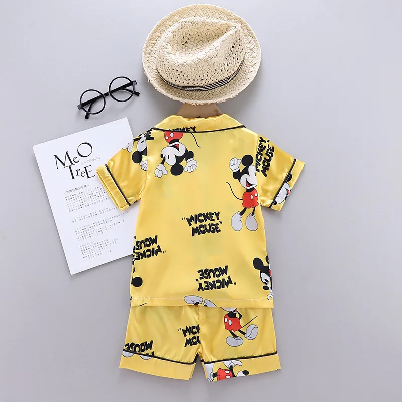 Summer kids Pajamas Suit Thin ice silk Clothes Set Top Shorts 2PCS Baby Clothing Set For Boys girsl Kids Clothes