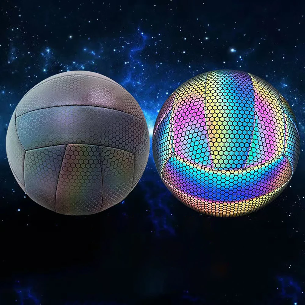 Size 5 Reflective Volleyball Glow-in-the-Dark Volleyball Beach Volleyball Rainbow Color Sports Ball