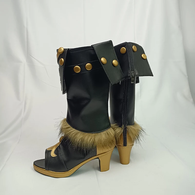 Botas de piel sintética con cremallera para niña, zapatos de tacón alto con punta de Leaky, Cosplay