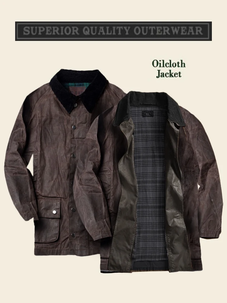 

American Retro Coffee Oil Wax Coat Corduroy Lapel Men's Mid-Length Jaet Faion Urban Cotton Blend Spring Autumn