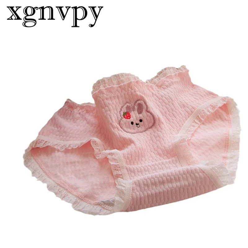 xgnvpy Girly Panties Pink Breathable Baby Cotton Mid-waist Wooden Ear Lace Crotch Briefs Women\'s Underwear Soft Comfortable