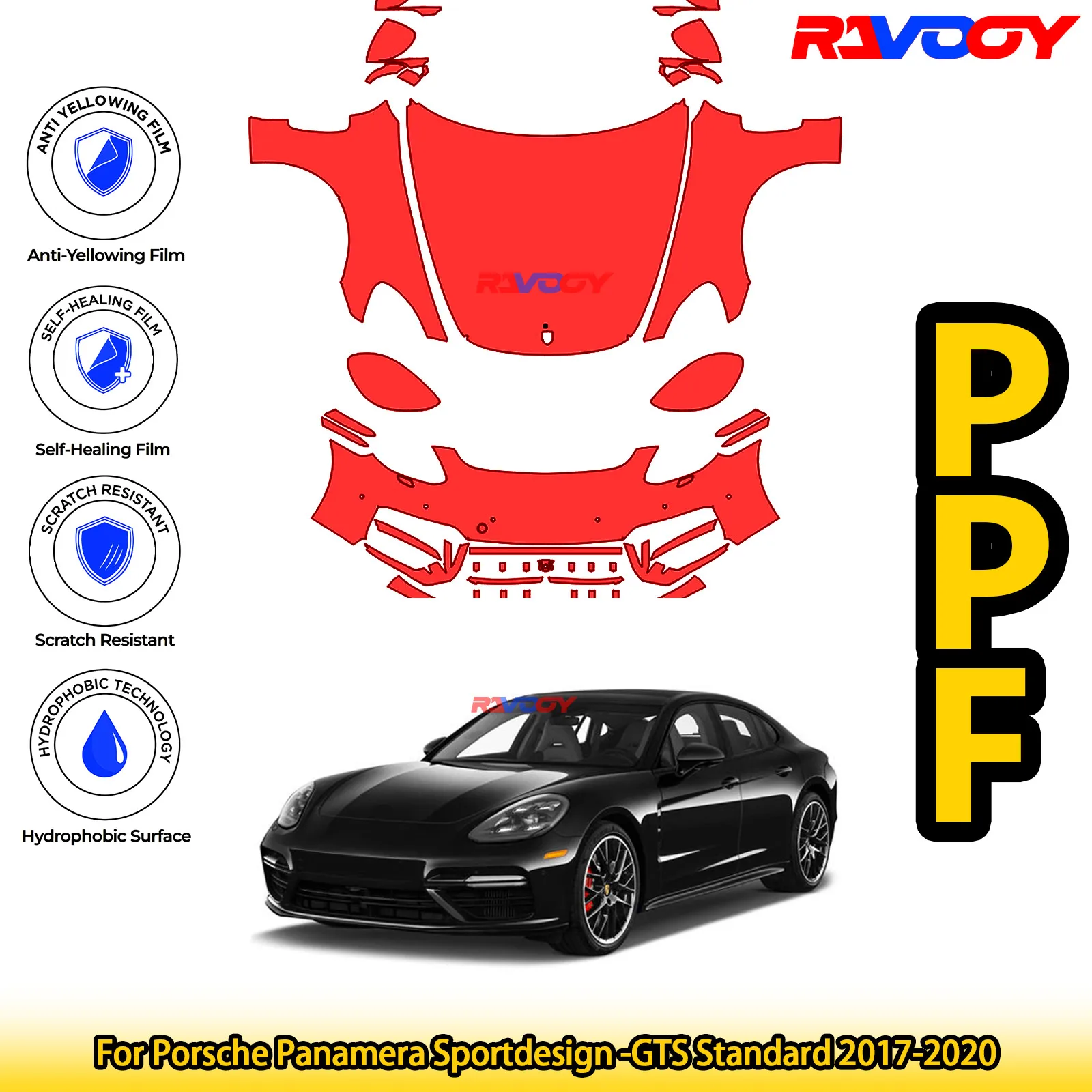 

For Porsche Panamera Sportdesign -GTS Standard 2017-2020 Glossy Matte Black Precut front PPF Kit Paint Protection Film