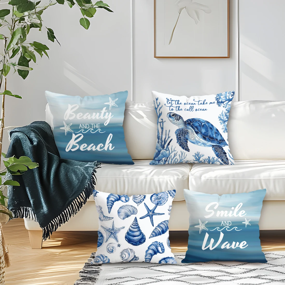 Marine Sea Turtles Shell Pillowcase Printed Polyester 40/45/50cm Throw Pillowcover Decorative Sofa Cushion Pillowslip Home Decor