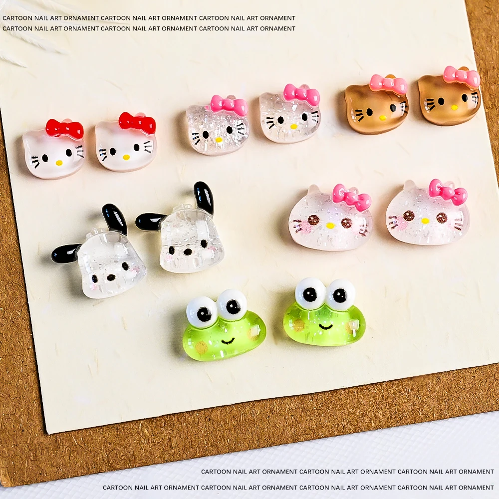 10 قطعة لطيف مرحبا كيتي الراتنج مسمار السحر الكرتون Kuromi ميلودي القط رئيس الضفدع حجر الراين مسمار Crafts بها بنفسك الحرف مانيكير الديكور