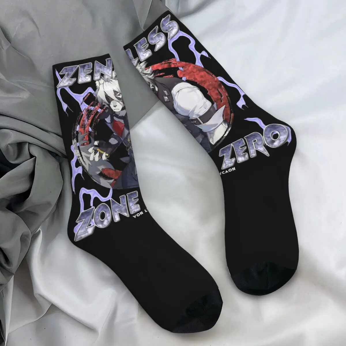 Men Socks Zenless Zone Zero Von Lycaon Stockings Autumn Gothic Medium Soft Socks Printed Outdoor Non Skid Socks