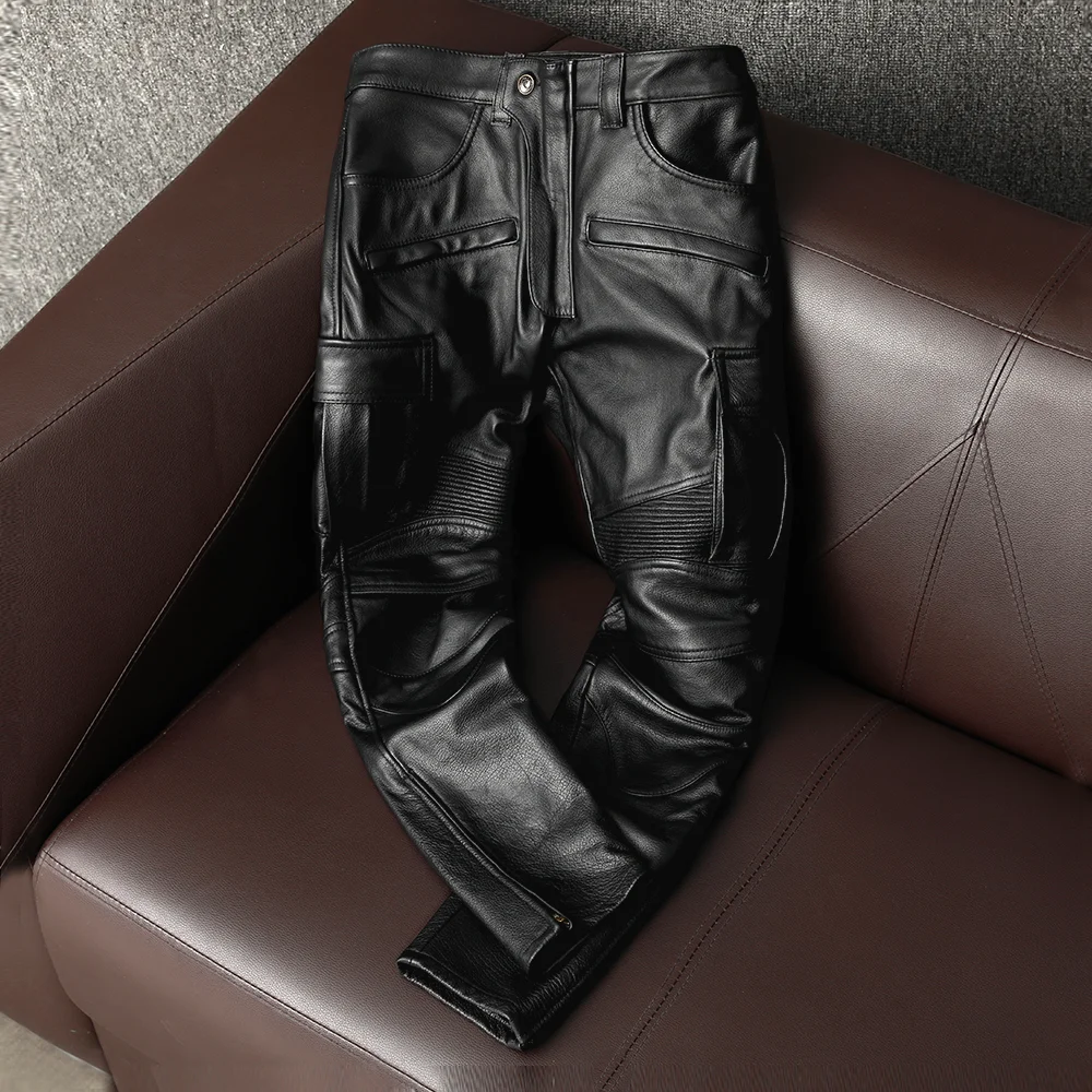 

Harley Motorcycle Riding Leather Pants Top Layer Cowhide Softened Autumn Winter New Sle Faionable Straight Leg Trousers