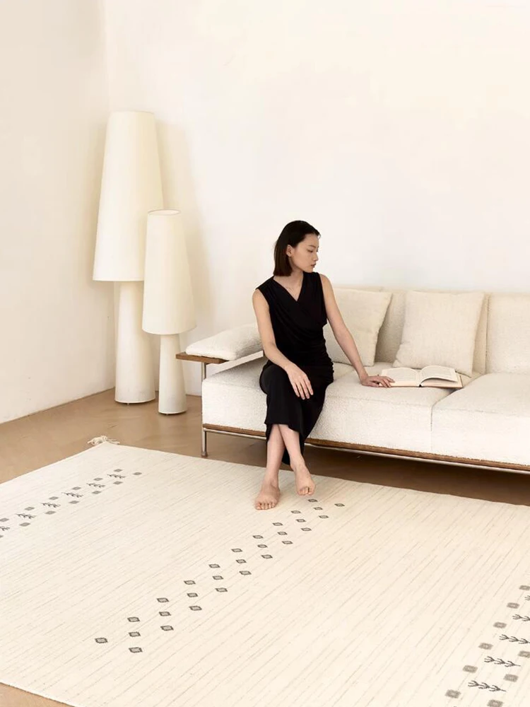 

New Zealand Wool Carpet Living Room Simple Cream Style Beige Bedroom Carpet Decor No Glue Environmental Handmade Rugs Floor Mat