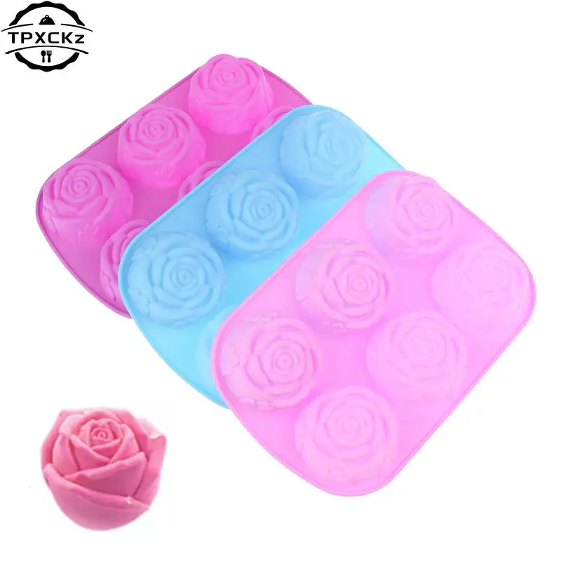 Silicone 6 Holes Flower Rose Cake Ice Cream Chocolate Mold Soap 3D Cupcake Bakeware Baking Dish Cake Pan Muffin Mould