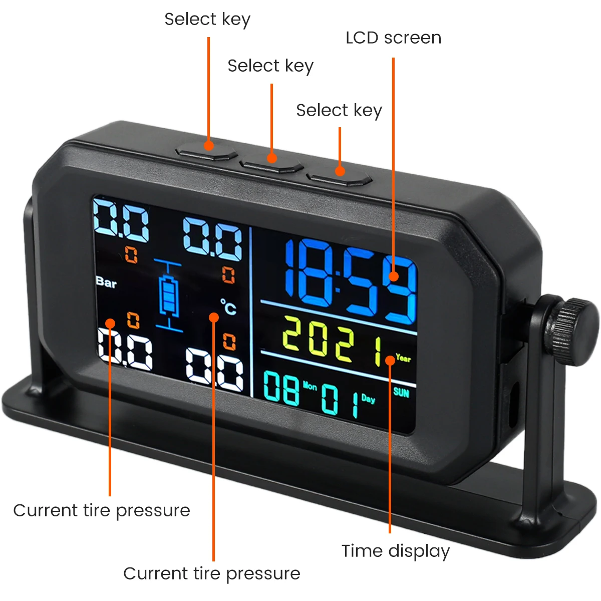 Tire Pressure Monitoring System Solar & USB Powered Tire Pressure Monitor with LCD Screen/4 Sensors/Multiple Alarm Modes IPX7