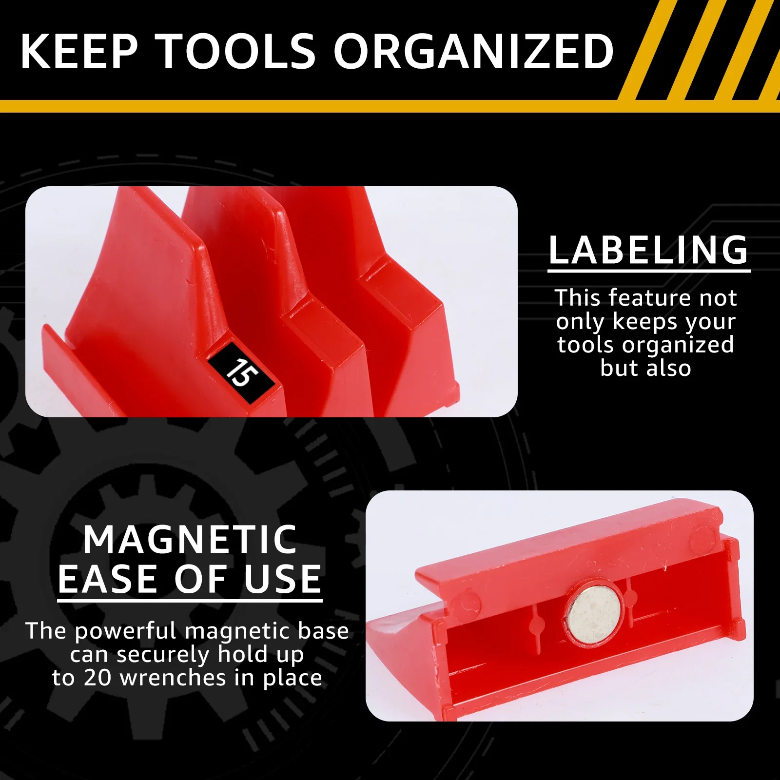 Magnetic Wrench Organizer Rack for Toolbox Wrench Holder Space-Saving Design Holds Up to 24 Wrenches Tool Drawer Storage Shelf