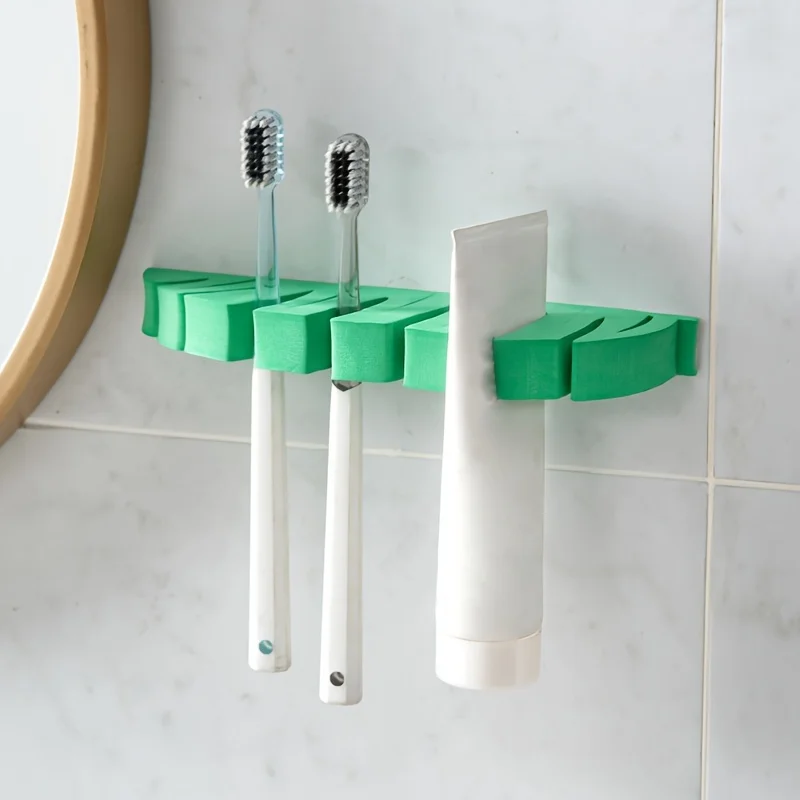 1 household bathroom leaf shaped makeup brush holder, toothbrush holder, cleaning and drying rack
