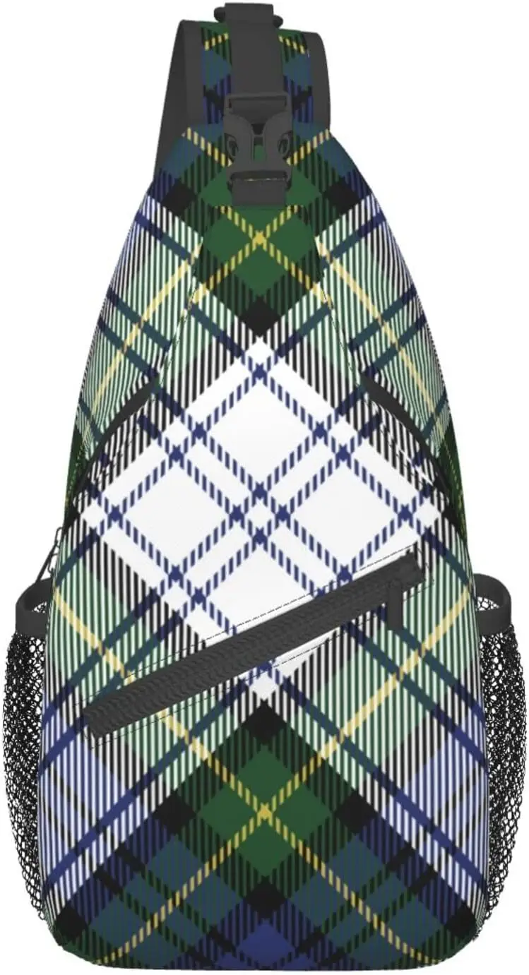 Tartan Check Pattern Crossbody Sling Bag Travel Hiking Chest Bags Daypack Sports Shoulder Purses Pouch for Women Men