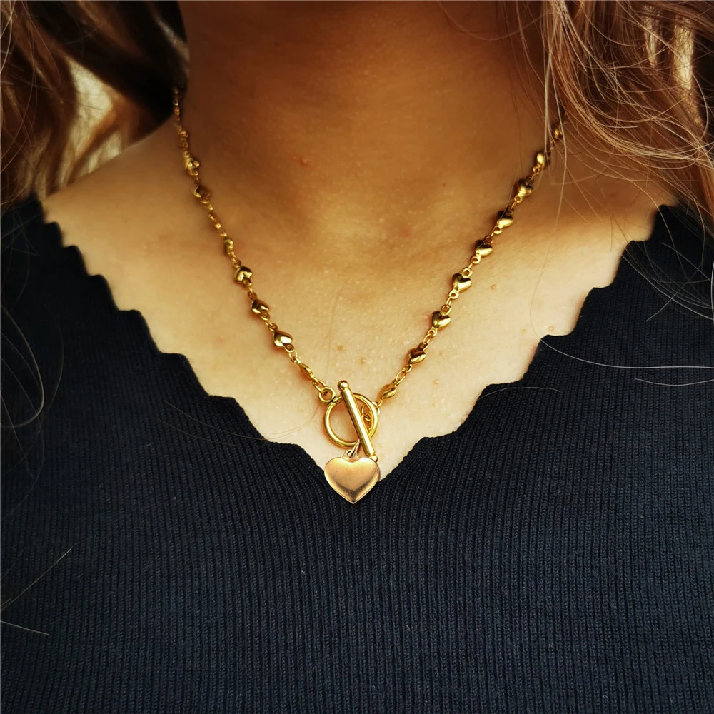 MisenBaBa Stainless Steel Heart Choker Necklaces For Woman New Fashion Heart Necklace Jewelry Gift