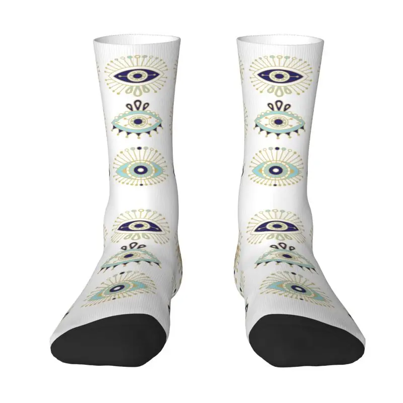 Turkish Evil Eye Collection On White Dress Socks Mens Womens Warm Funny Novelty Nazar Amulet Hamsa Boho Bohemian Crew Socks