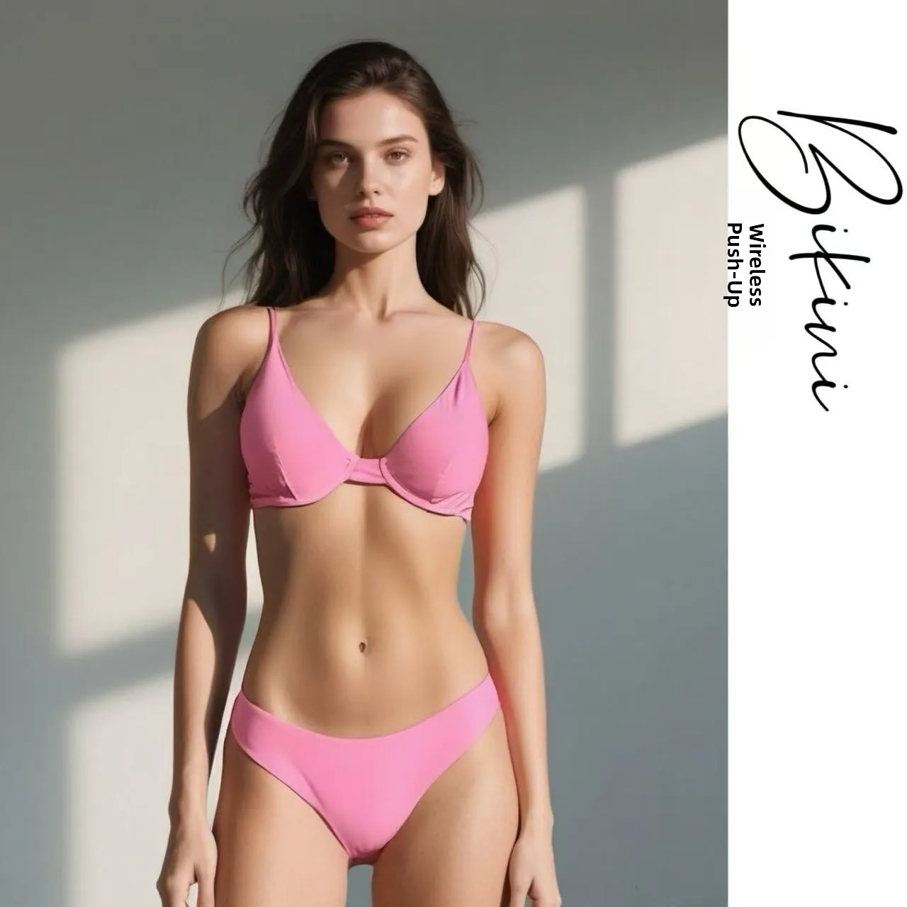 

Классический раздельный купальник-бикини для пляжа, с металлическими кольцами, с эффектом пуш-ап, для девочек-подростков, розовый, спортивный крой