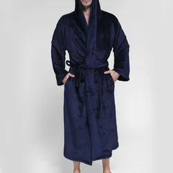 Men Winter Plus Size 10XL 12XL Long Flannel Fleece Bathrobe Kimono Warm Bath Robe Men Cozy Robes Night Sleepwear