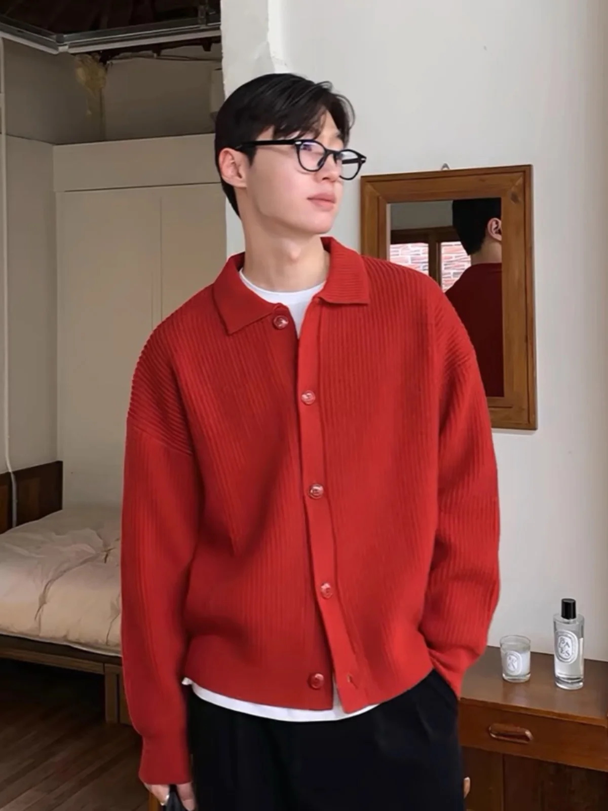 

Мужской кардиган на молнии, облегающий, вязаный, осенне-зимний, модный, с отложным воротником, для многослойных образов, однотонный, свитер-пальто