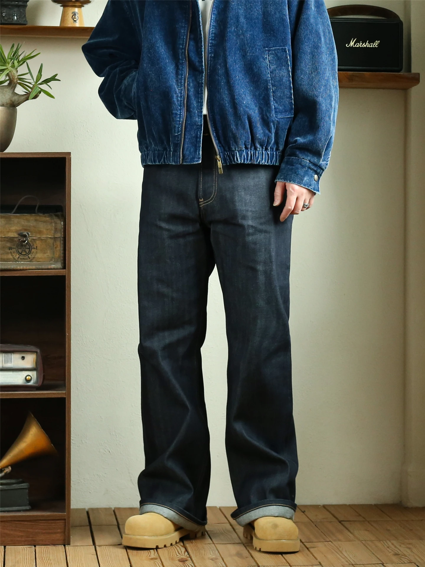 

High-End Wide-Leg Loose Straight-Denim Men's Jeans Red Original Color Long Pants Cotton 00% Anti-Wrinkle Resistant Si...