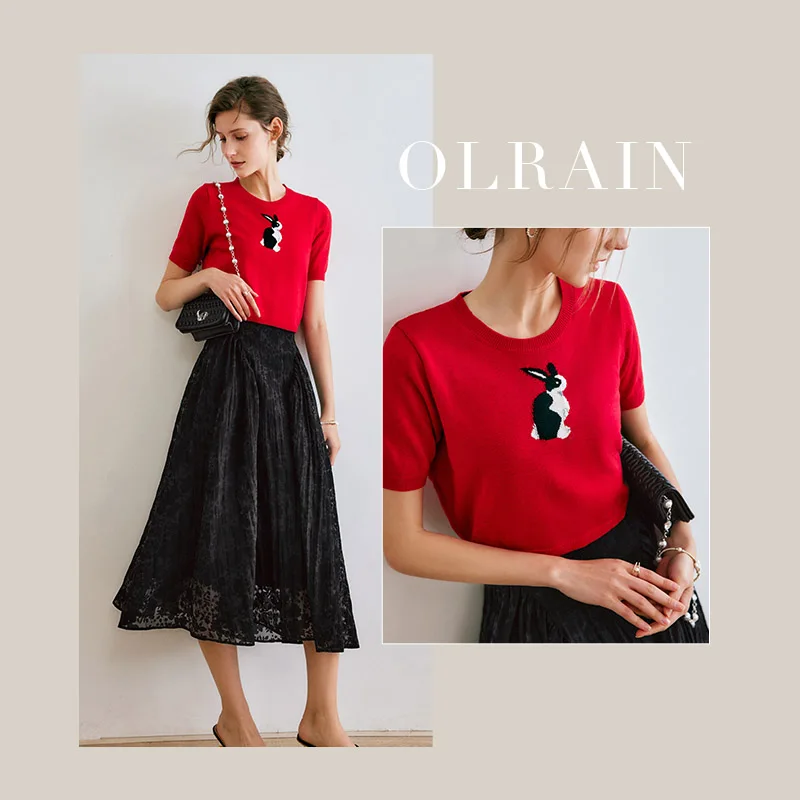 OLrain Summer 2026 Flared Skirt Women Elegant Vintage High Waist Black Jacquard Umbrella Midi Skirt Female Clothing O22XB01886