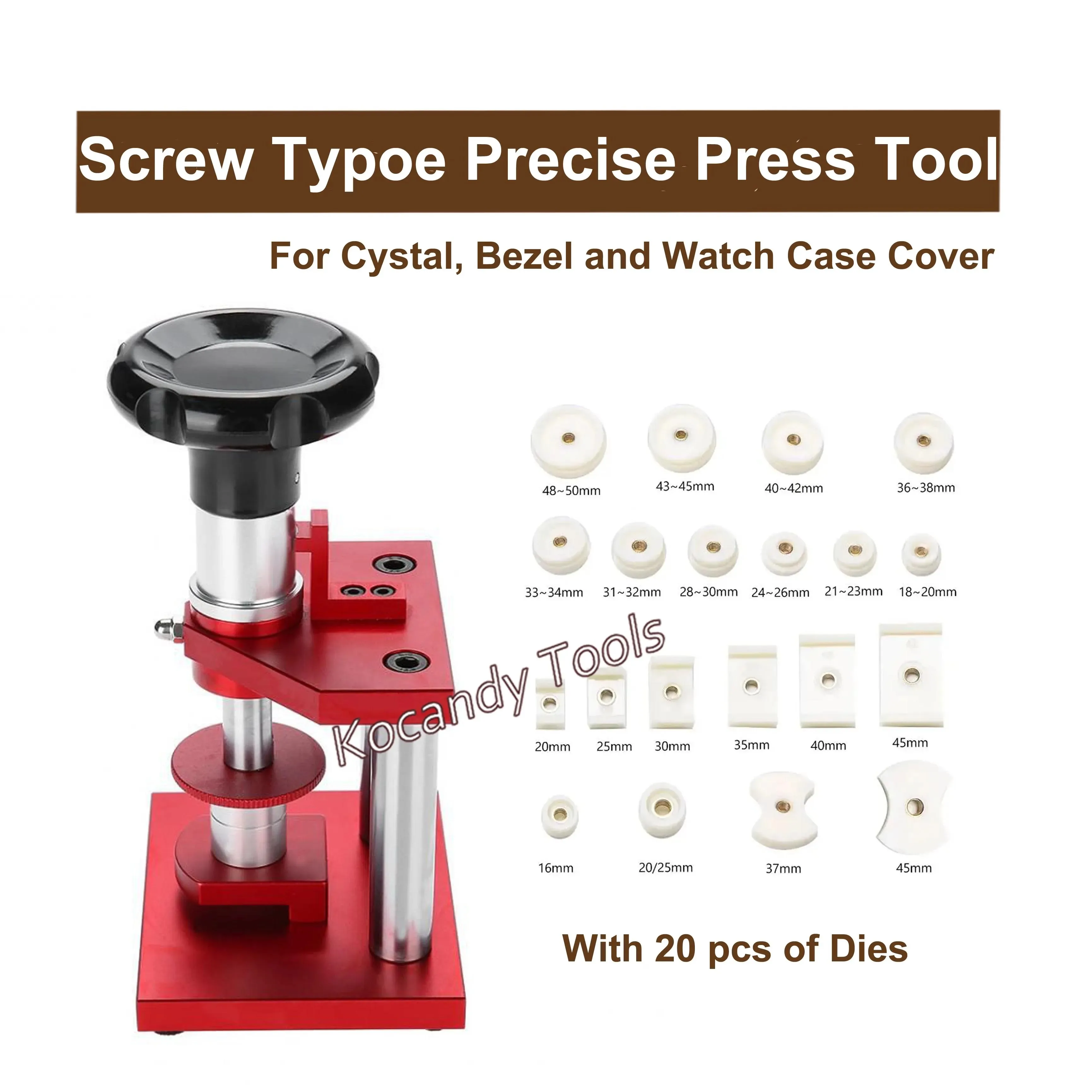 ประเภทสกรูที่แม่นยําคริสตัล BEZEL นาฬิกาฝาครอบด้านหลังเครื่องมือกด 20 Dies กดชุดซ่อมนาฬิกา