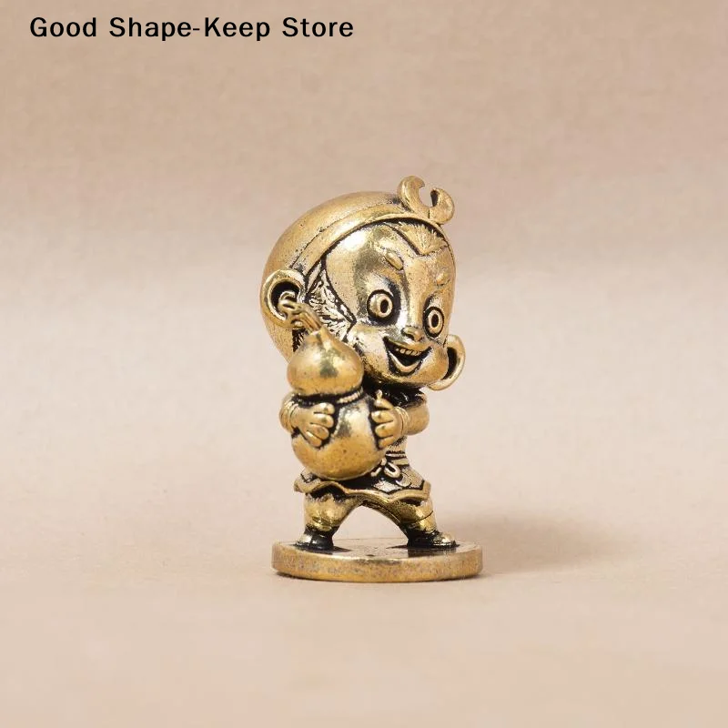 dailyRetro Brass Cartoon Sun Wukong Hug Gourd Figurine Small Exquisite Desktop Ornament for Living Room Decor Birthday Gift