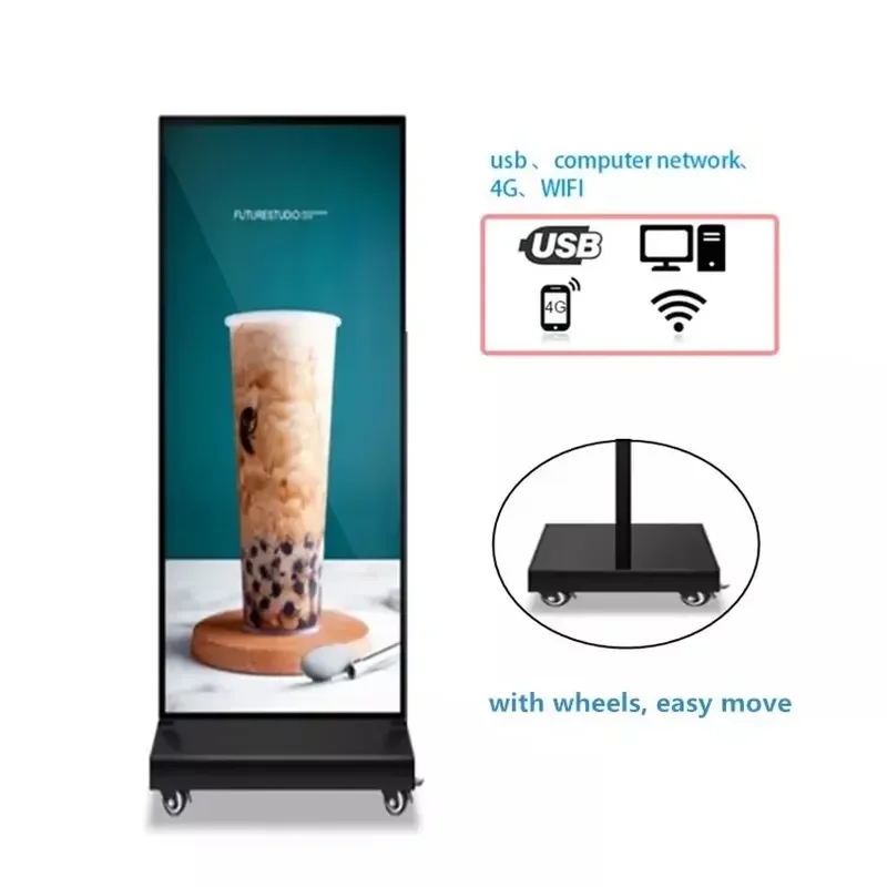 Movable Outdoor Waterproof LED Poster Screen P2.5 P3 P4 P5 Floor Stand LED Display Vertical Outdoor LED Sign Video Billboard