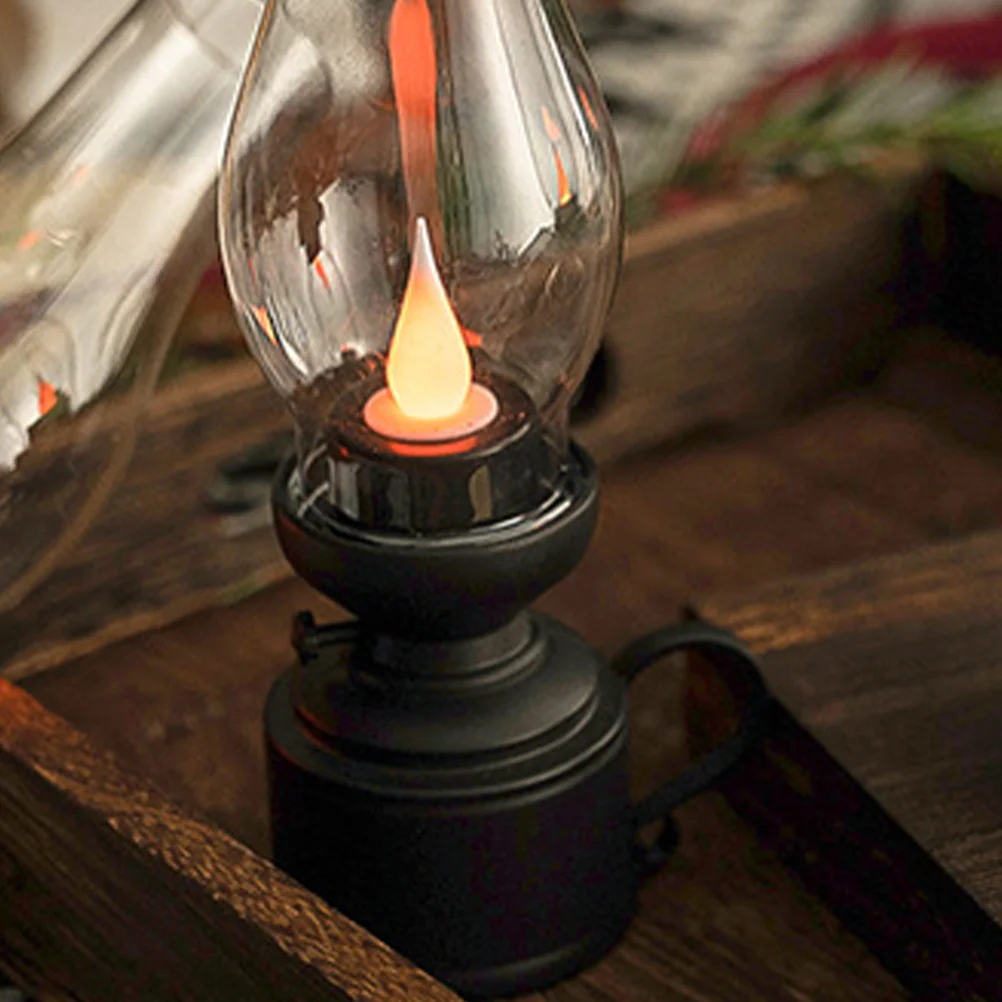 

2Pcs LED Vintage Lamps Retro Lantern Flickering Flameless Light Clear Hurricane Lamp Tabletop Holiday Decoration