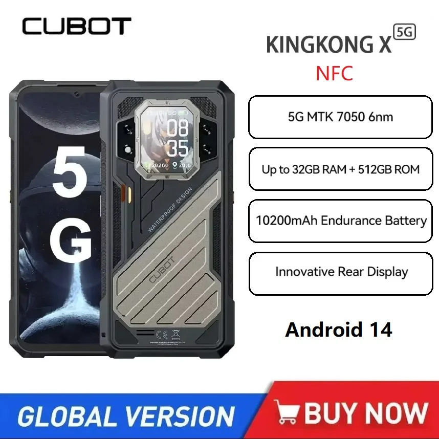 CUBOT KINGKONG X هاتف ذكي متين 5G Android 14 6.583 بوصة 16GB RAM + 256/512GB ROM 10200mAh 100MP هاتف محمول، NFC 33W شحن سريع