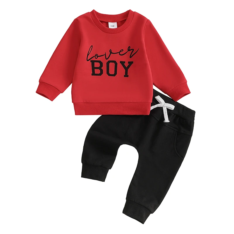 Baby Boy Spring Outfit Letter Print Long Sleeve Sweatshirt and Elastic Pants 2 Piece Jogger Clothes for Toddler