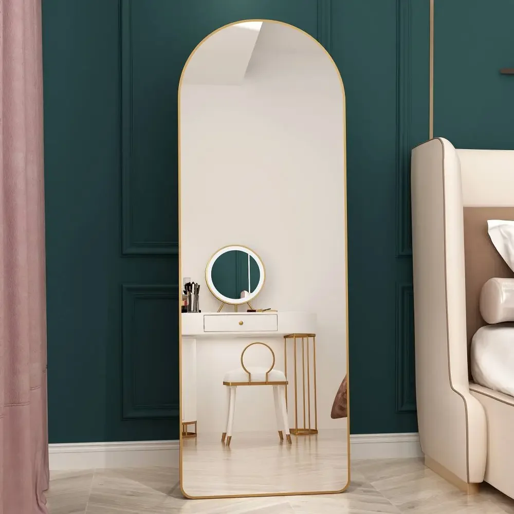 The 3rd Generation Aluminum Alloy Metal Frame Arched Floor Mounted Wall Mirror Upgraded in Quality Bathroom Makeup Entrance