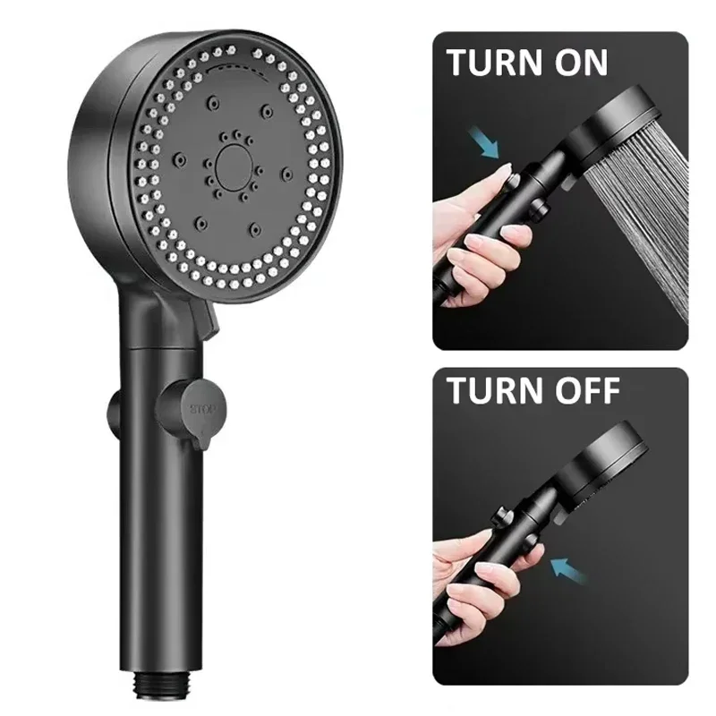 8 Modes High-Pressure Bathroom Shower Shower Heads Fall Resistance Black Handheld Shower Head Bathroom Shower Accessories