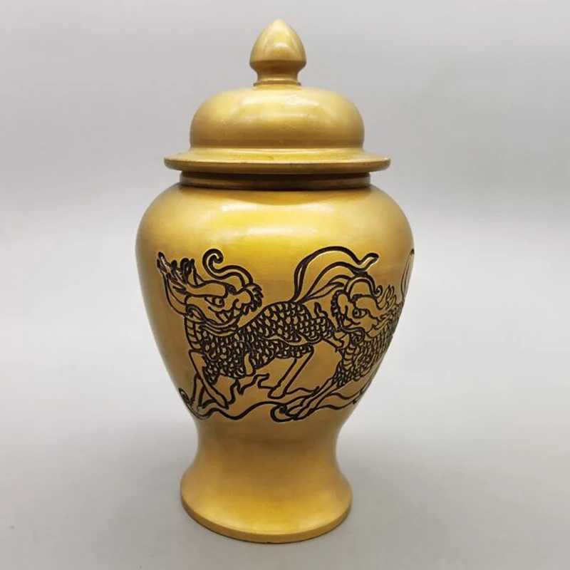 Home Decorative Collection Piece, Brass Kirin Dragon and Phoenix Jar Ornament Craft