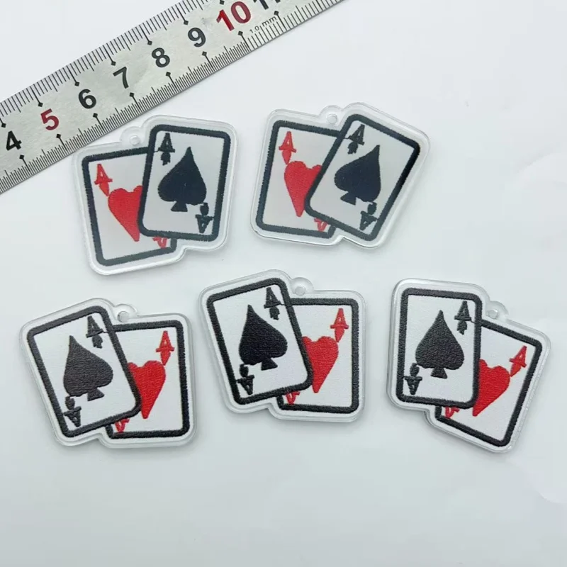10Pcs Poker Ace Pattern Acrylic Charms Red Heart Spade Card Pendant DIY Keychain Earring Jewelry Making Supplies