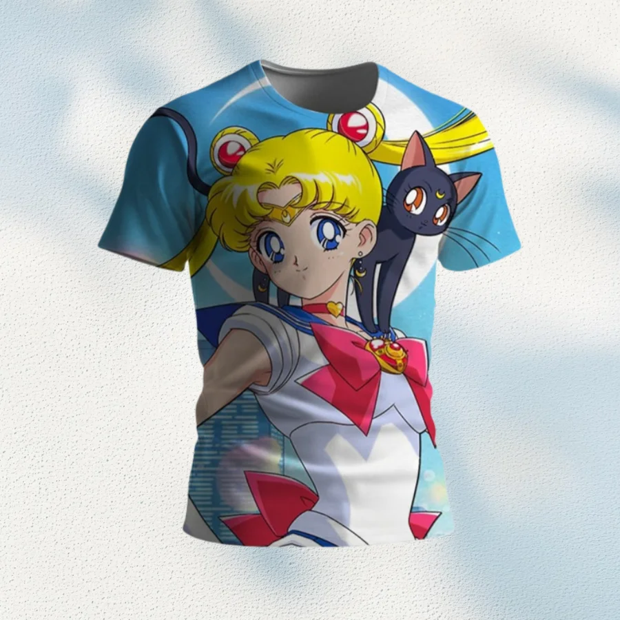 Hot-selling Sailor Moon Printing Short Sleeve Adult Men's and Women's Cosplay Clothing T-Shirt Children's Parent-Child T-Shirt