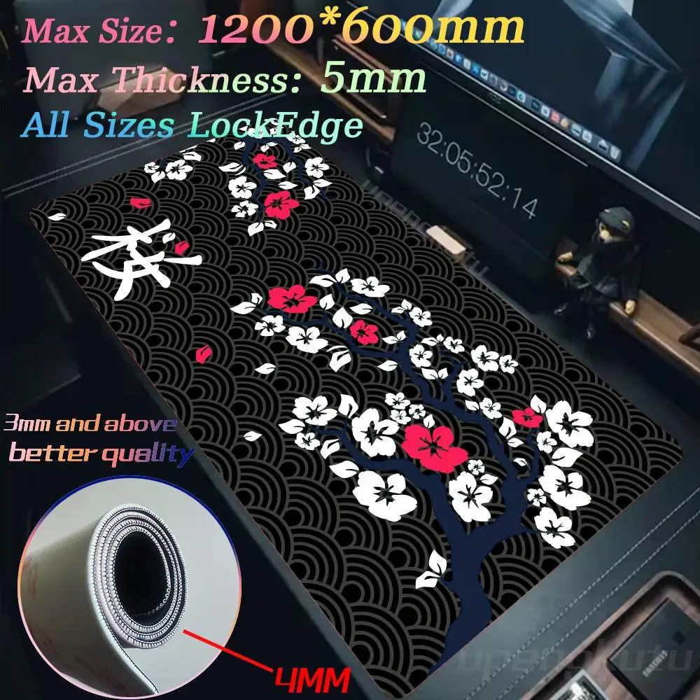 Japanese Cherry Blossoms Gaming Xxl Large Mause Pad 1200x600 for Computer Mouse Gamer Keyboard Desk Mat Accessories Office Mats