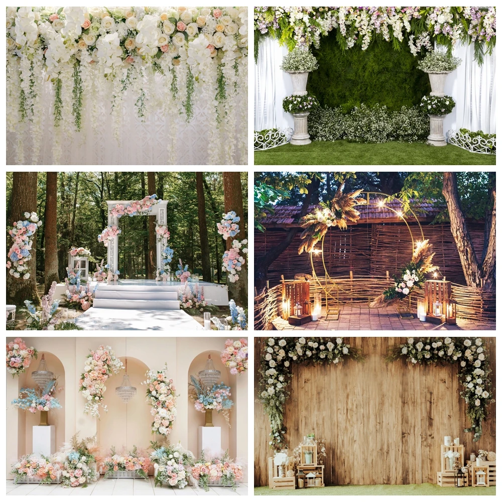 

Wedding Scene Backdrop for Photography Floral Flower Wall Bridal Shower Engaged Ceremony Party Birthday Background Photo Studio