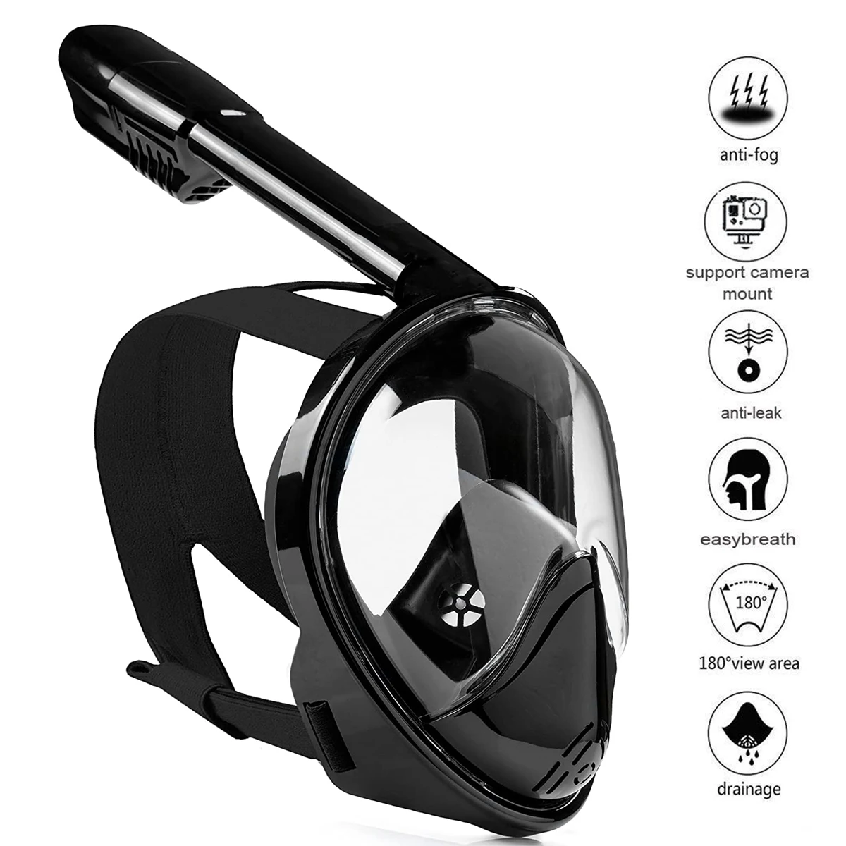 Snorkel Full Face Diving Mask with Anti-Boom Coating Support Gopro Camera