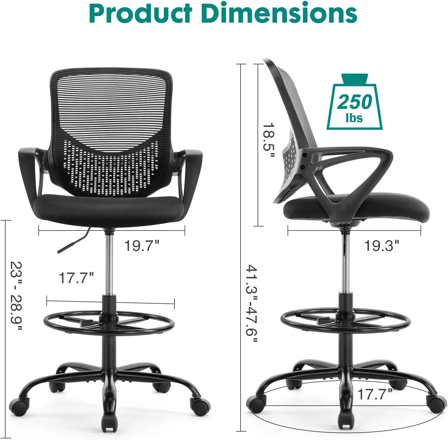 

Olixis Drafting Chair - Tall Office Chair For Standing Desk, High Work Stool, Counter Height Office Chairs With Adjustable Foot