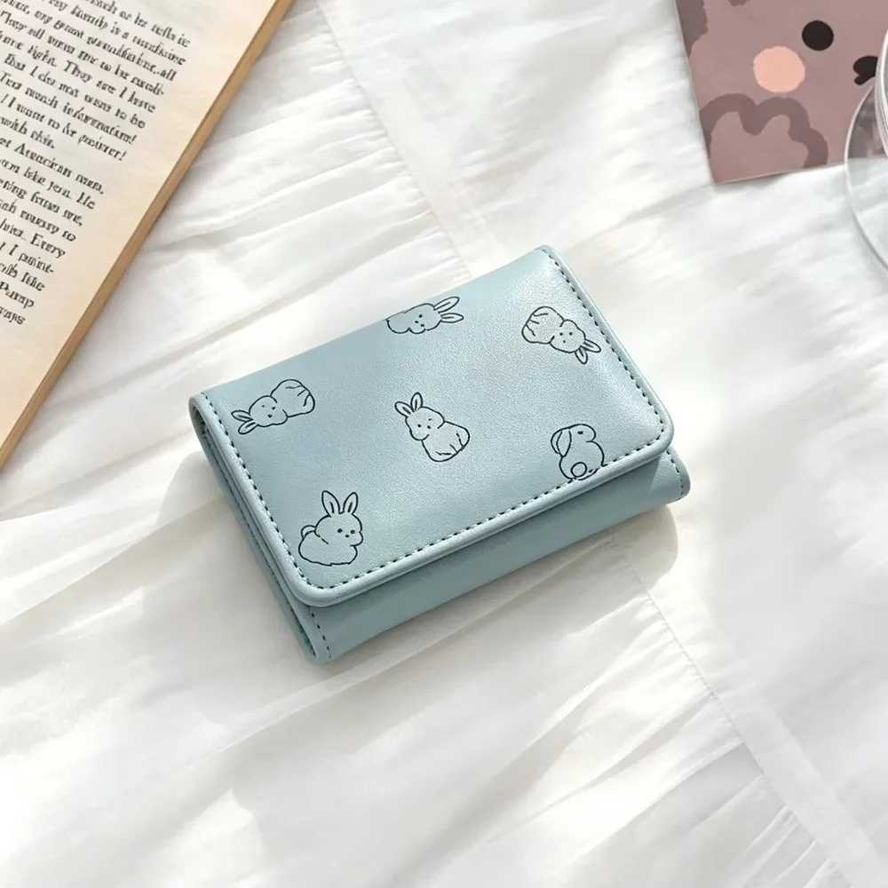 Trifold Design Short Trifold Wallet Bunny Print Korean Style Mini Purse Multiple Pockets Coin Pocket Coin Pocket Wallet