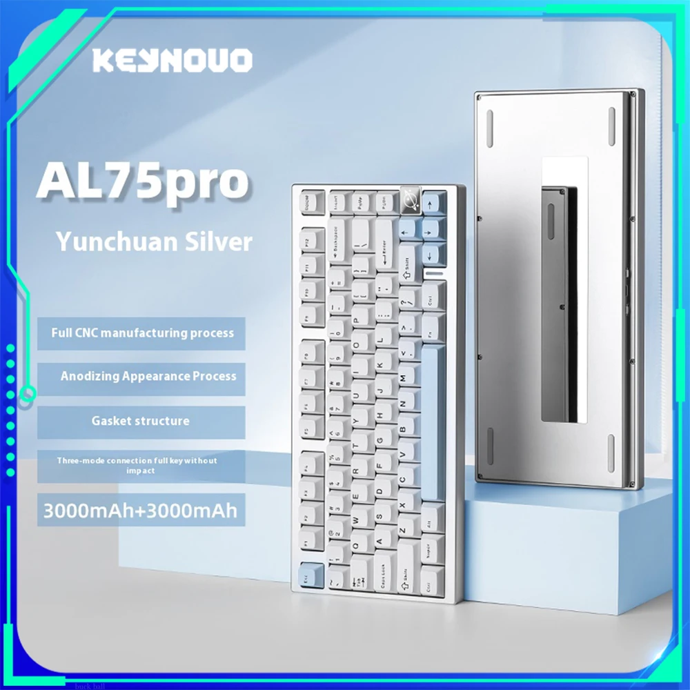 YUNZII AL75pro Mechanical Keyboard Aluminum Alloy Tri Mode Wireless Gaming Keyboard KEYNOUO AL75 Pro Customized Keyboard Office