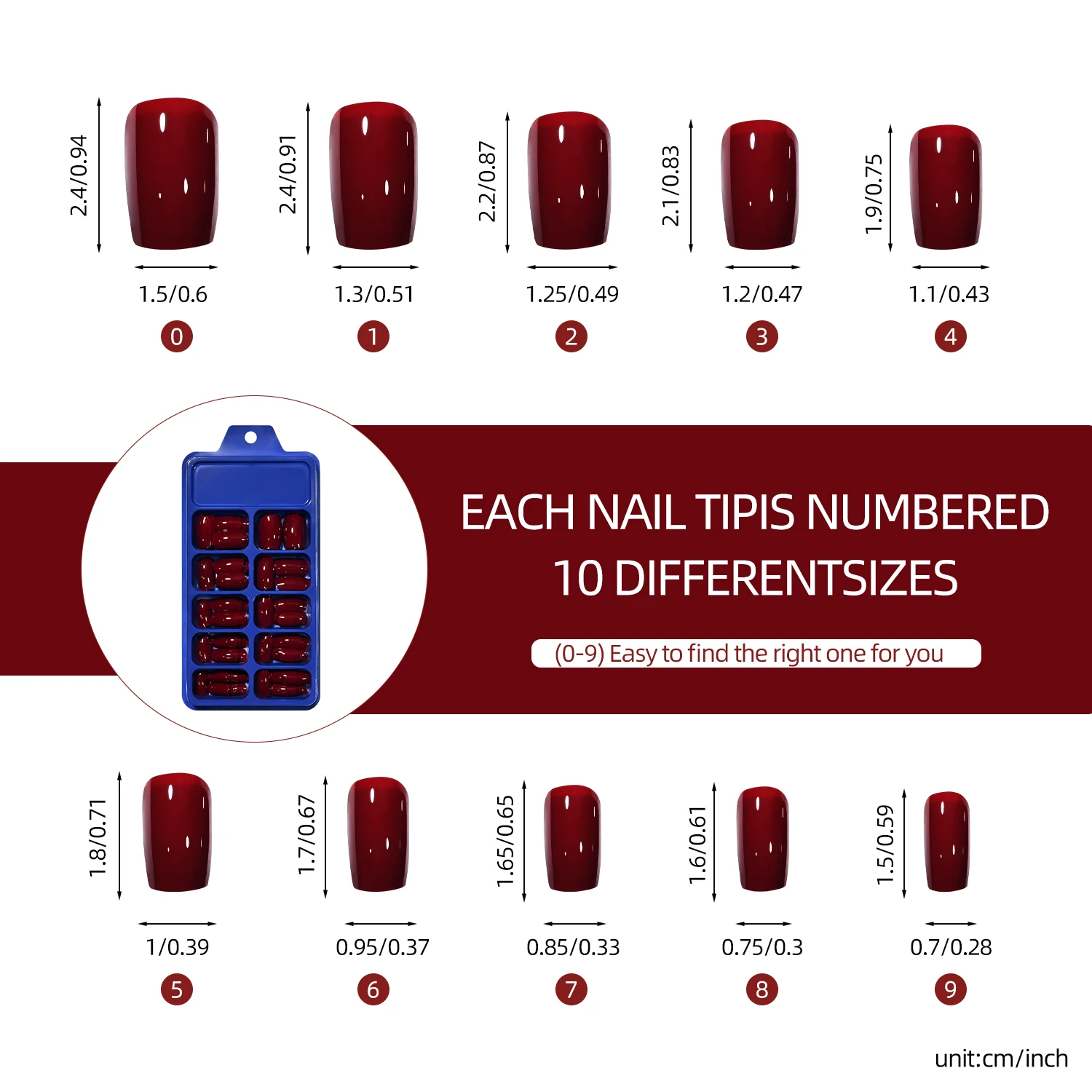 96pcs/120pcs Burgundy Red Press On Nails Glossy Medium Square Full Cover Solid Color False Nails Reusable Acrylic Fake Nail Tips view 6