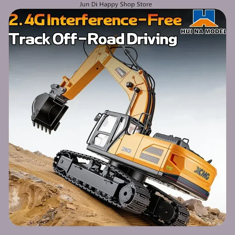 Huina Xe1260 1/24 Electric Rc Excavator Remote Control Digger 360 Degree Rotation Metal Bucket Light Sound Vehicle Car Rtr Model