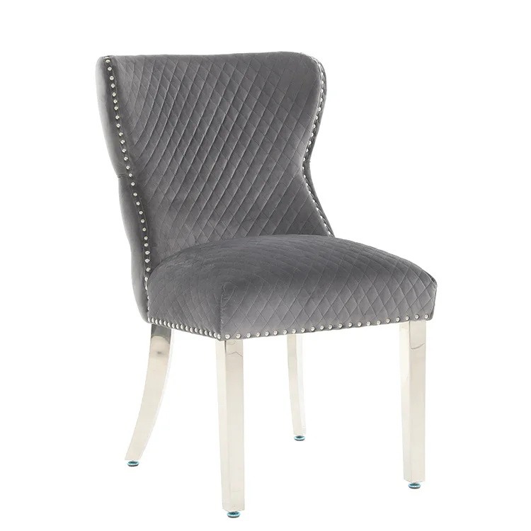 Modern European Design Dining Room Chair with Gold Metal Legs High Quality Velvet Silver Upholstery for Kitchen and Table Use