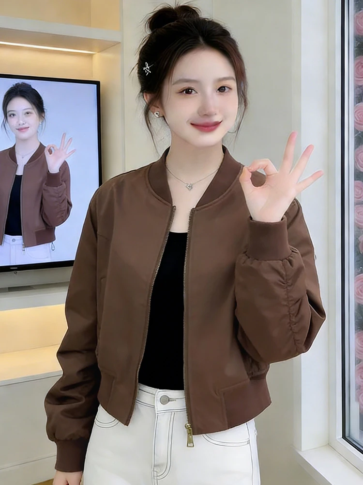 

Laid-ba Loose Fit ort Baseball Jaet Women's Faion Outerwear Spring Autumn Versatile Slimming Street Sle Zipper