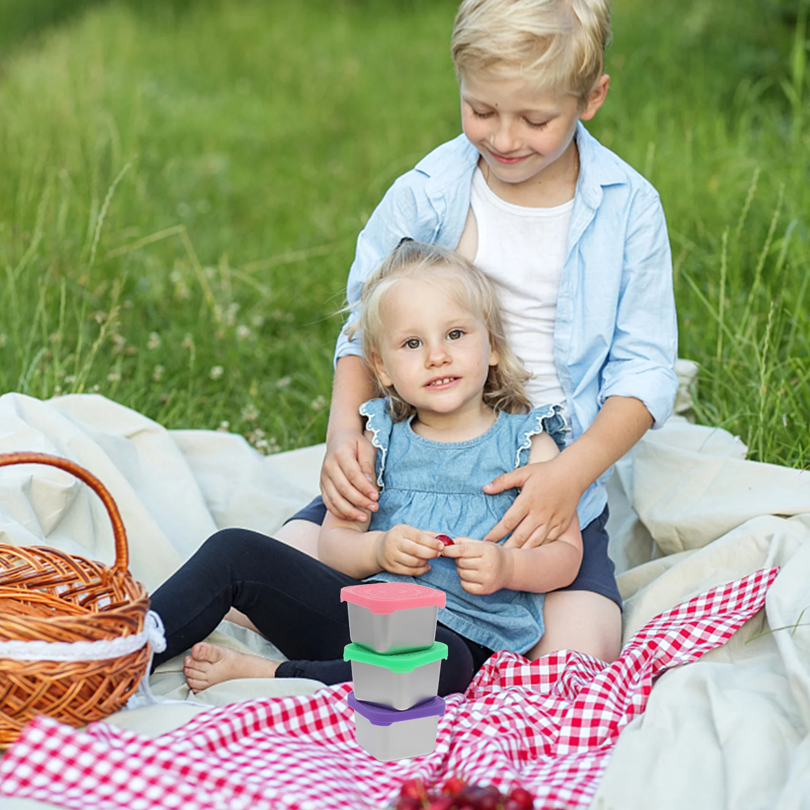 

3Pcs Stainless Steel Snack Containers Airtight Sauce Cups with Colorful Soft Lids Perfect for Picnic Travel Condiment Storage