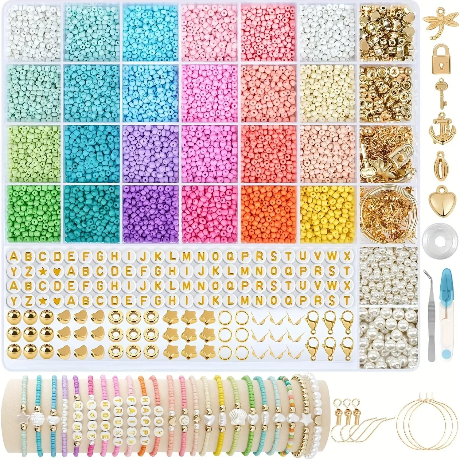 Macaron Frosted Beads DIY Bracelet Beads 3mm Rice Beads Material Kit with Storage Box Children's Handmade Decorative Accessories