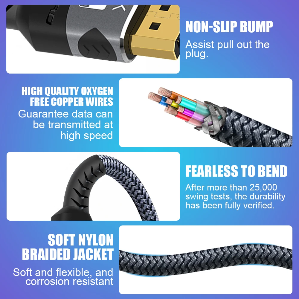 8K HDMI 2.1 Cable  48Gbps , High Speed HDMI Braided Cord-4K@120Hz 8K@60Hz, DTS:X, HDCP 2.2 & 2.3, HDR 10 Compatible  Roku TV/PS5