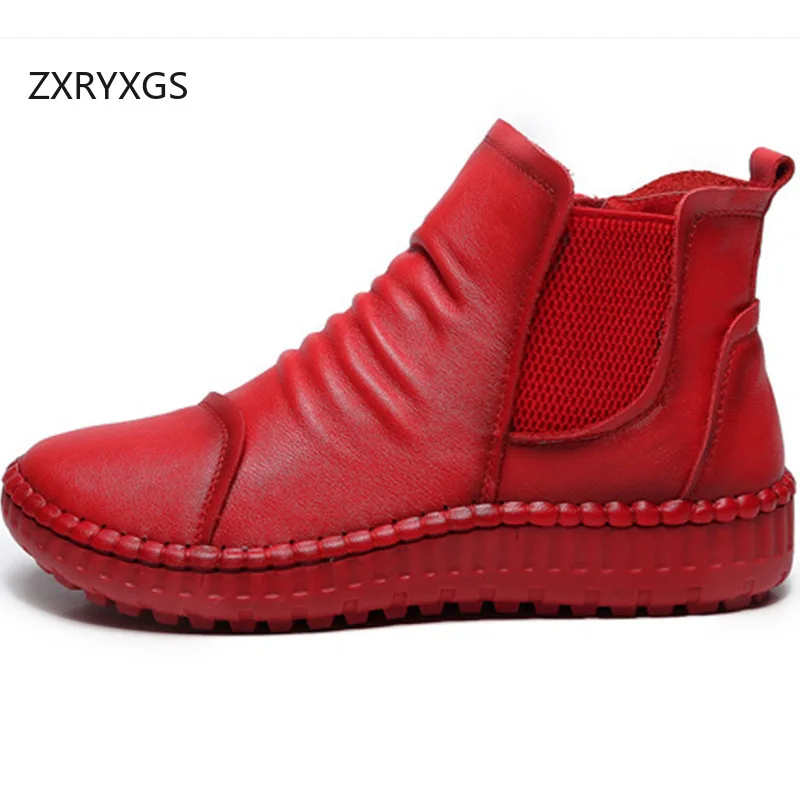 

ZXRYXGS Top Cowhide Women Real Leather Boots Flat Sneakers 2025 Autumn Winter Boots Warm Comfort Short Boots Travel Shoes Tide